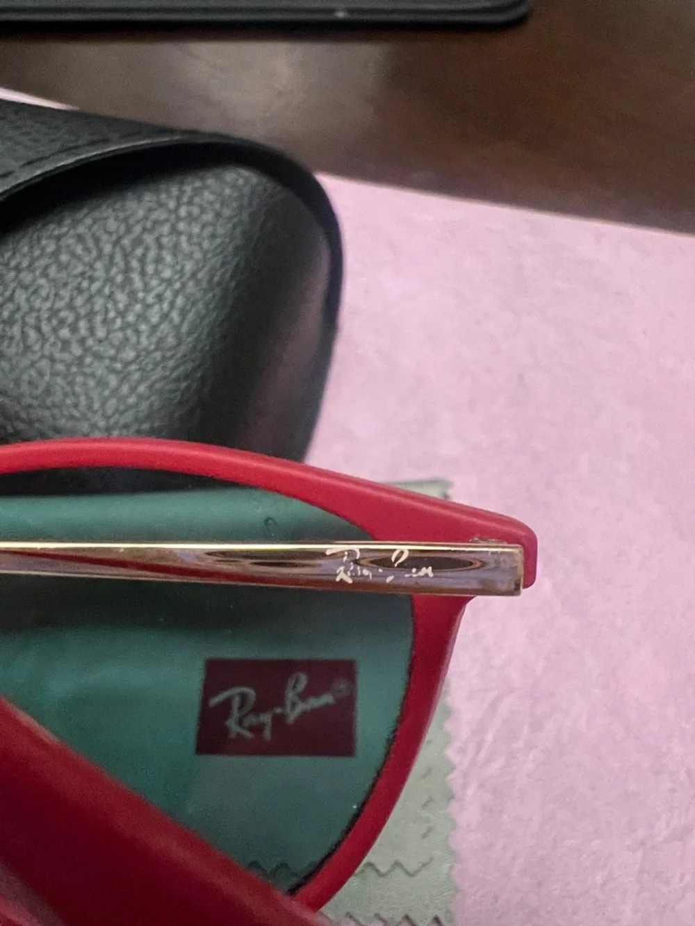 Ray-Ban Junior Red Frame Sunglasses with Tinted Lenses Length 5” width 2”